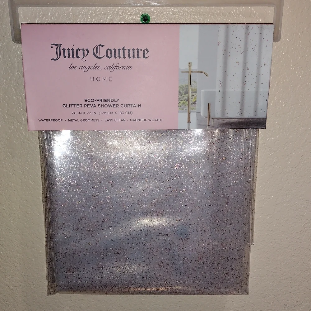 JUICY COUTURE GLITTER PEVA SHOWER CURTAIN 70 X 72 GLITTER SHOWER CURTAIN NEW